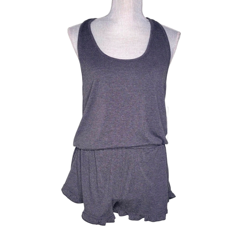 Spiritual Gangster Charcoal Grey Ruffle Edge Romper Racerback S